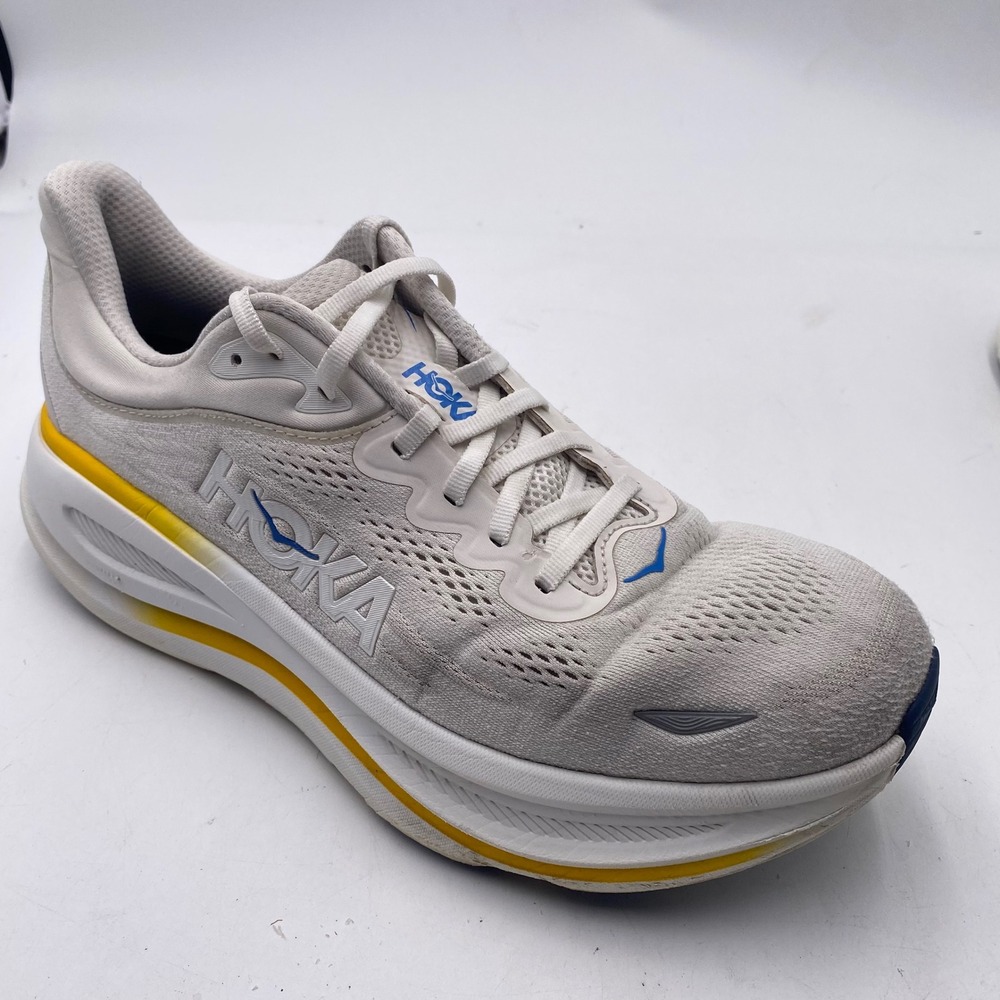 HOKA One One Bondi 9 Running Shoes Mens 11.5 White Yellow 1162011 WGRT Sneaker